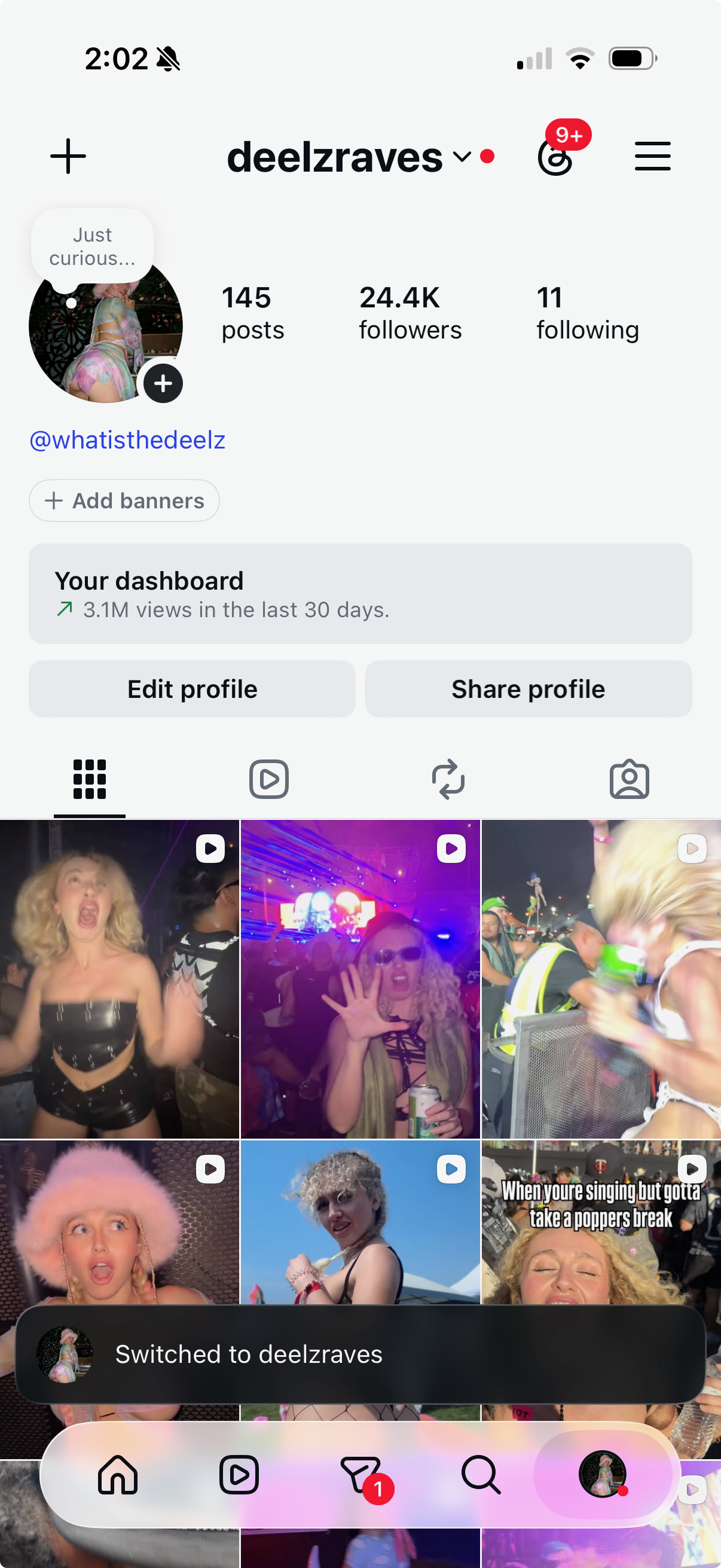 Instagram profile screenshot for deelzraves