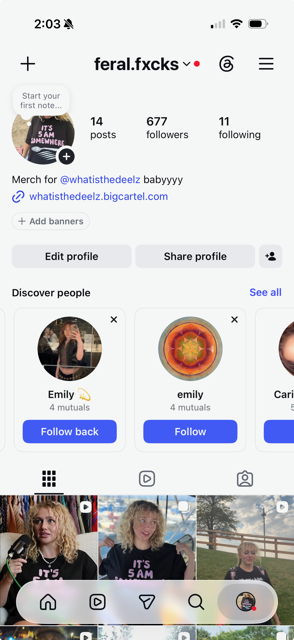 Instagram profile screenshot for feral.fxcks